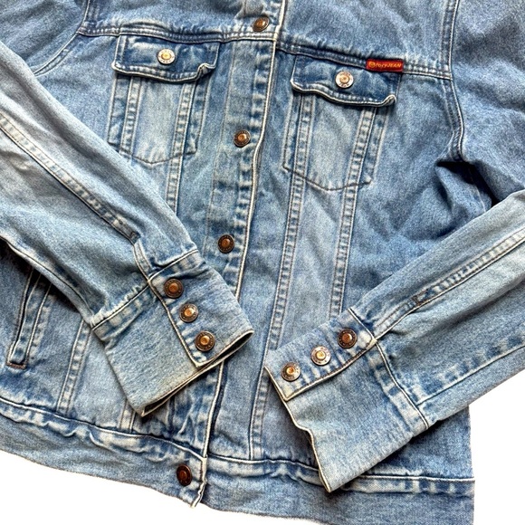 Vintage Roxy Blue Denim Jean Jacket Moto Embroidered Long Sleeve Snap M - Picture 3 of 7